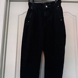 ZARA Black High-Waisted Paperbag Barrel Denim Jeans